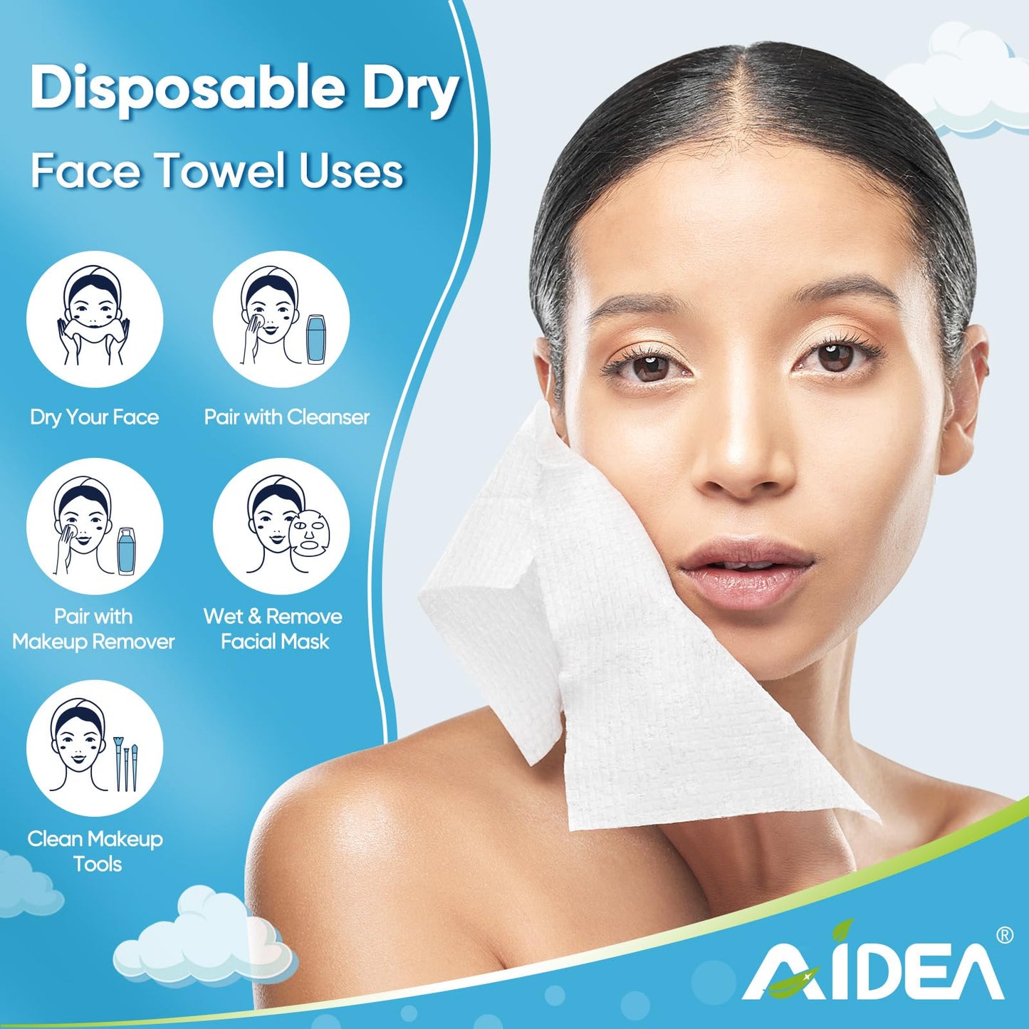 AIDEA Face Towels Disposable, Facial Cleansing Wipes for Sensitive Skin, Facial Towels Dry Face Wipes Beauty and Personal Care AIDEA