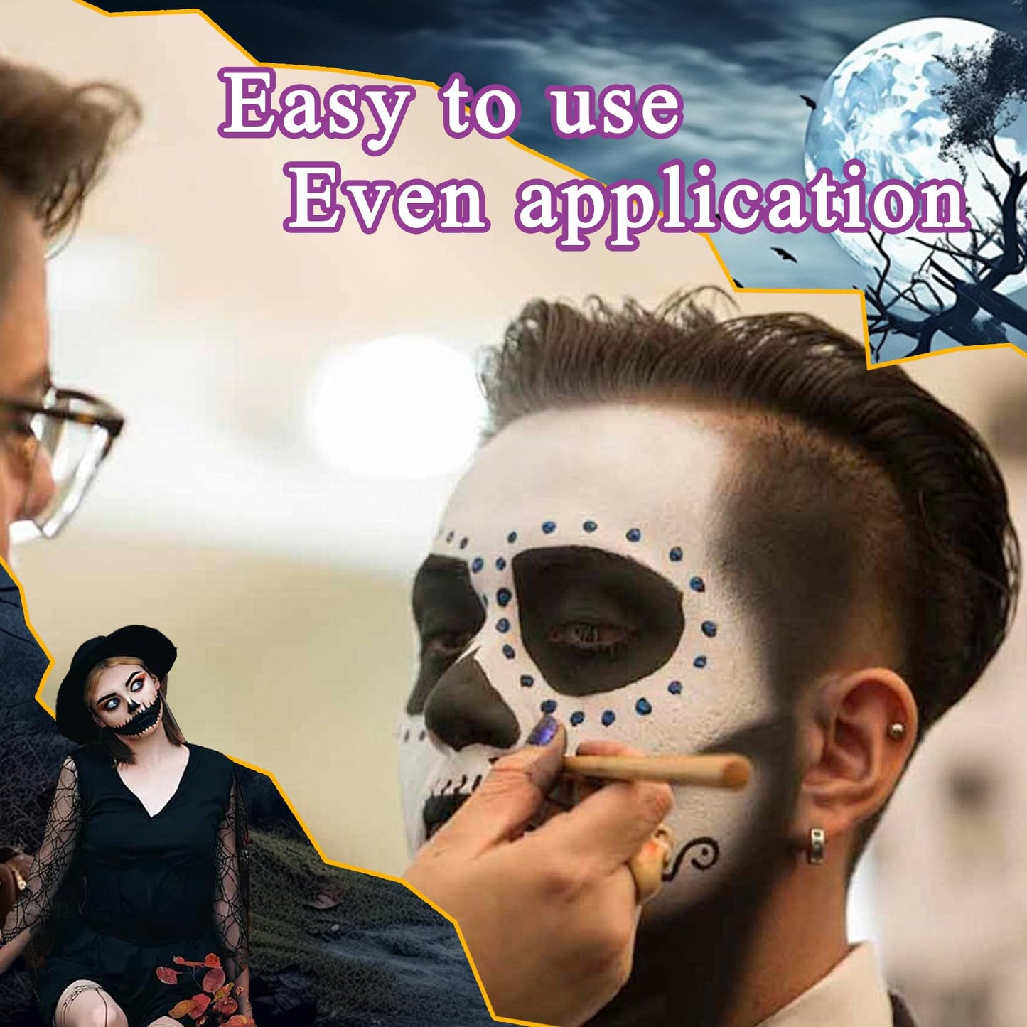 Black White Face & Body Paint Set,Professional Oil Based Face Painting Kit with 2 Brushes,Halloween SFX Makeup Palette Kit for Skull Costume Party Beauty & Personal Care XMXueMei