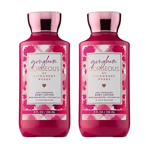 Bath & Body Works Gingham Gorgeous Body Lotion, Lightweight Daily Moisturizer with Shea Butter & Coconut Oil - Pink Strawberries, Peony Blooms Beauty & Personal Care Bath & Body Works