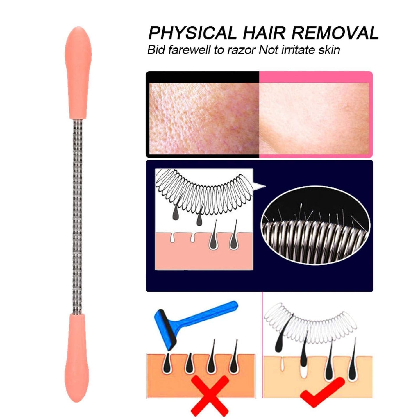 Uxsiya 5pcs Facial Hair Remover, Stainless Steel Spring Manual Epilator Threading Tool for Quick Hair Removal Beauty and Personal Care Uxsiya