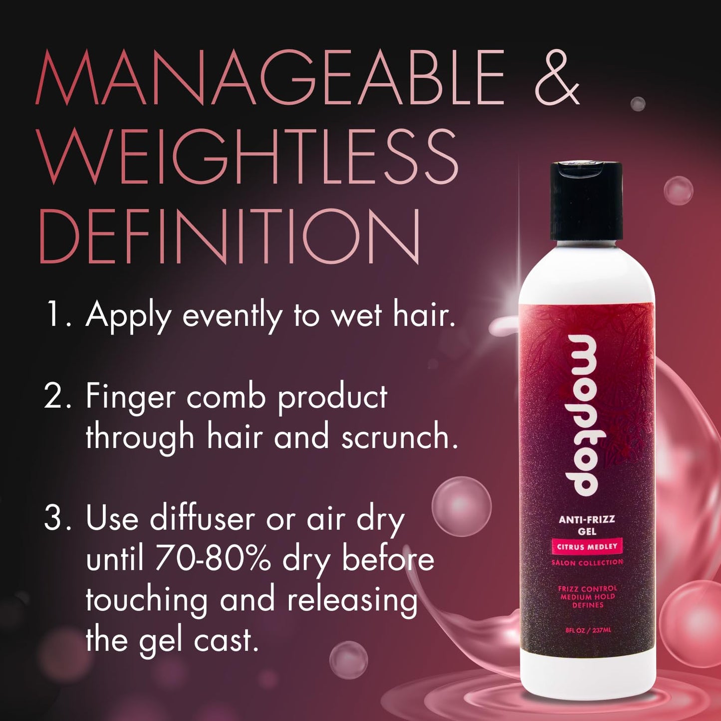 MopTop Salon Anti Frizz Hair Gel - Salon Quality Curl Defining Gel to Enhance Wavy, Curly and Kinky-Coily Hair, Medium Hold, For Frizz Control, Beauty & Personal Care MopTop