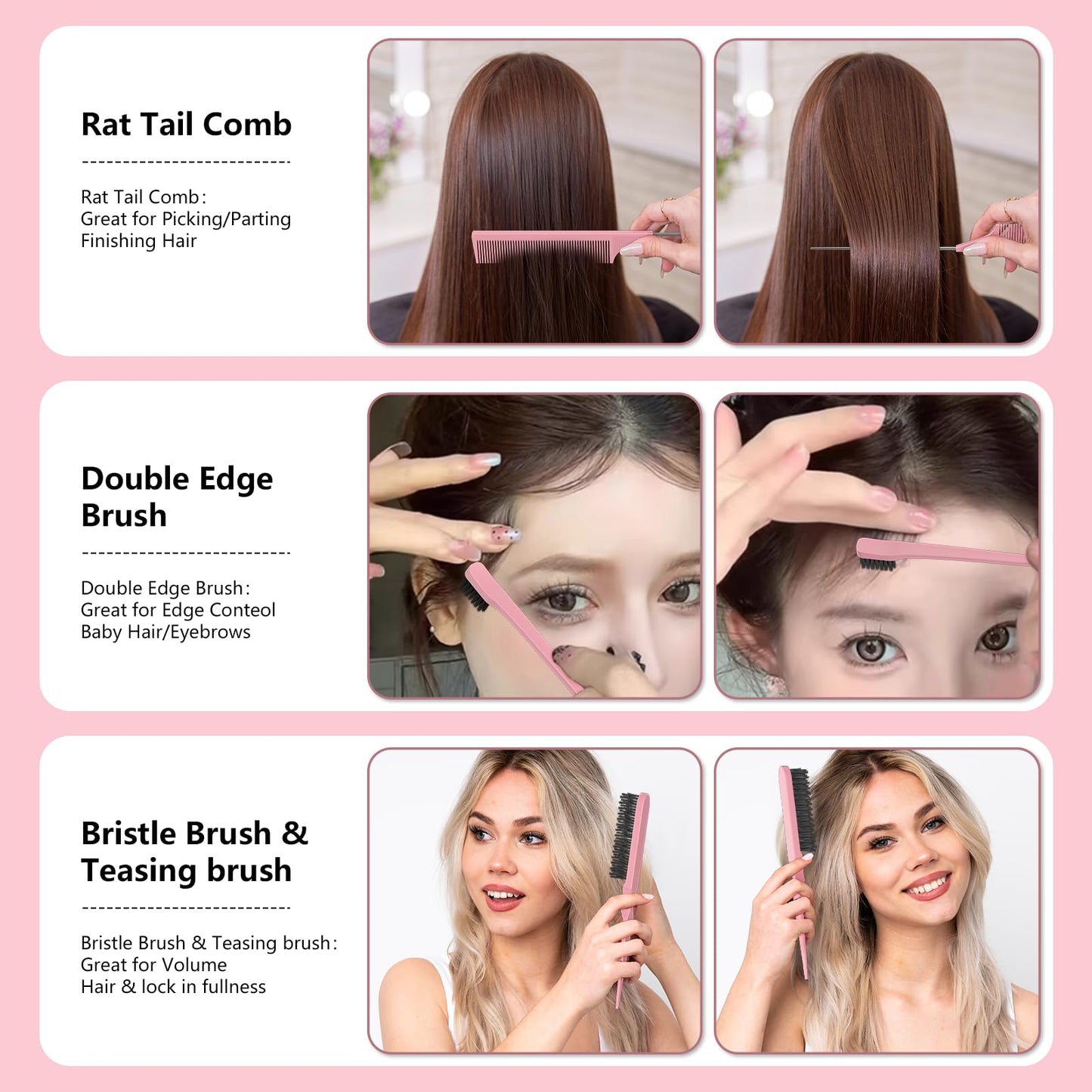 Curl Defining Brush, Curly Hair Brush, Slick Back Hair Brush, For Combing and Shaping Curls in All Hairstyles to Reduce Pulling (Pink) Beauty and Personal Care HEZ