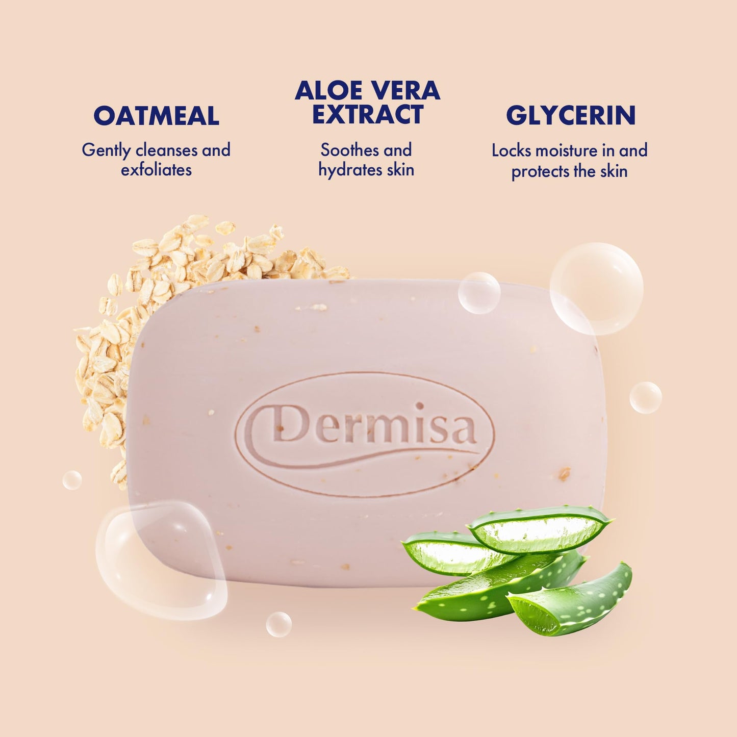 Dermisa Oatmeal Bar with Colloidal Oatmeal and Soothing Aloe Vera - Gently Exfoliating Face and Body Soap for Sensitive and Dry Skin - 3.0 Oz Beauty & Personal Care Dermisa
