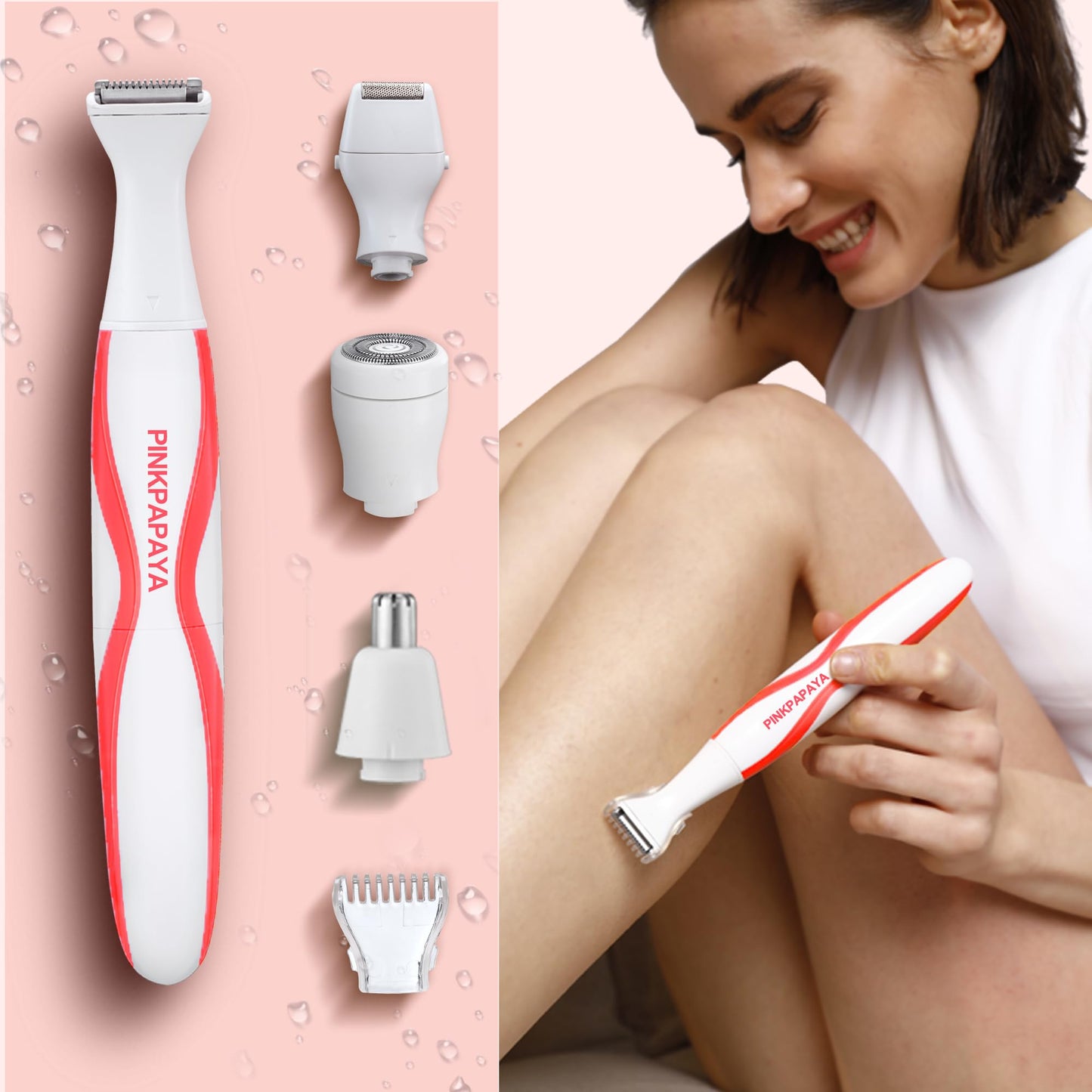pinkpapaya Nose Hair Trimmer for Women and Men,4-in-1 Electric Facial Hair Removal Portble Waterproof Face Shaver Razor for Nose Ear Eyebrow Beauty and Personal Care pinkpapaya