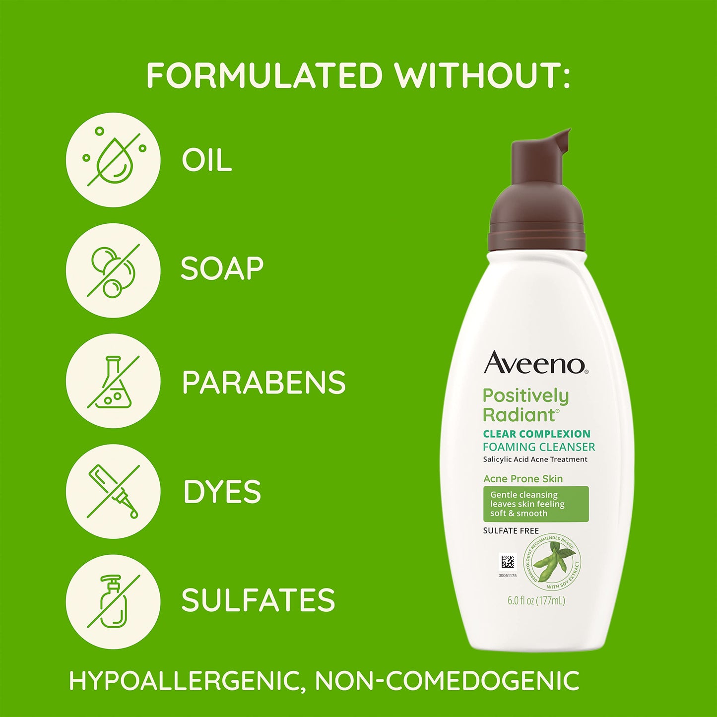 Aveeno Clear Complexion Foaming Oil-Free Facial Cleanser with Salicylic Acid Acne Medication for Breakout-Prone Skin & Soy Extracts, Hypoallergenic Beauty & Personal Care Aveeno