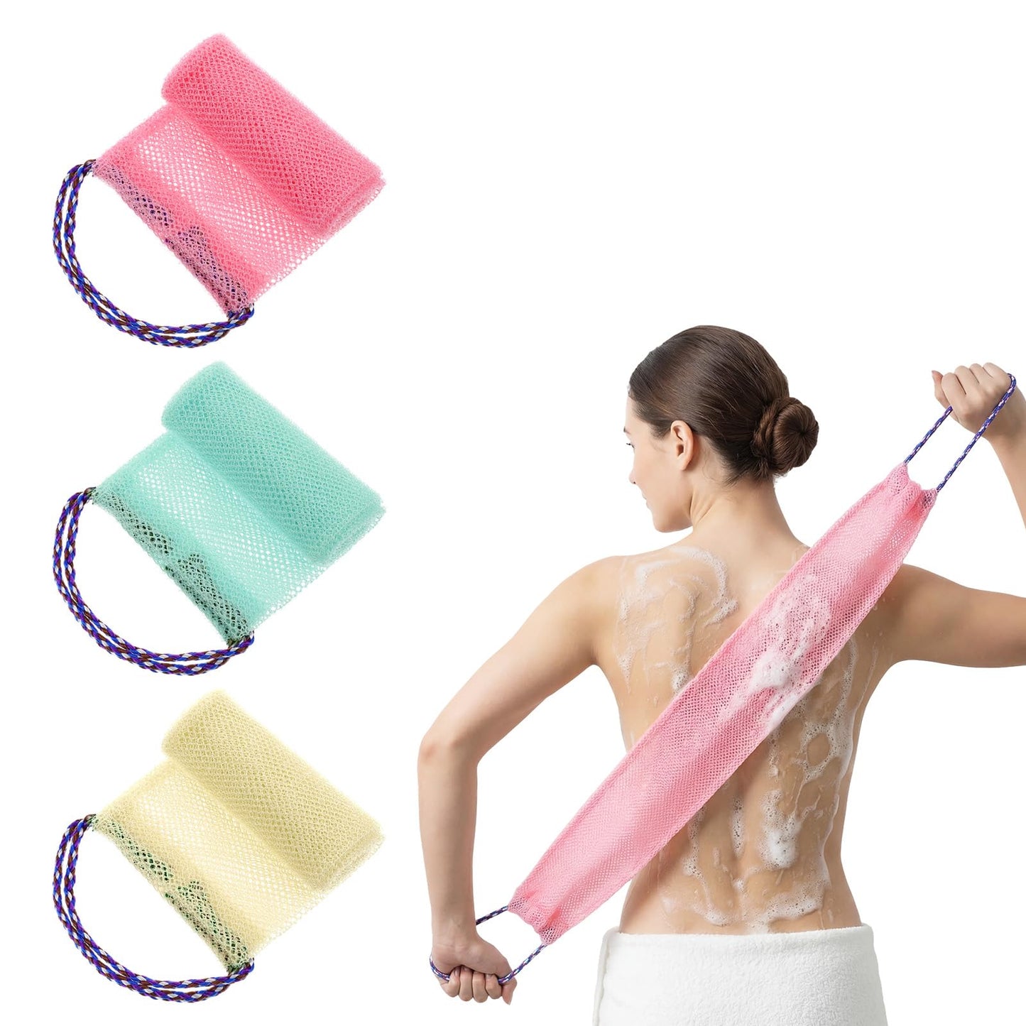 WJIAAA 3 Pieces African Net Sponge with Handles, Back Scrubber for Shower Exfoliating, Stretchable Authentic African Exfoliating Net Sponge Back Beauty and Personal Care WJIAAA