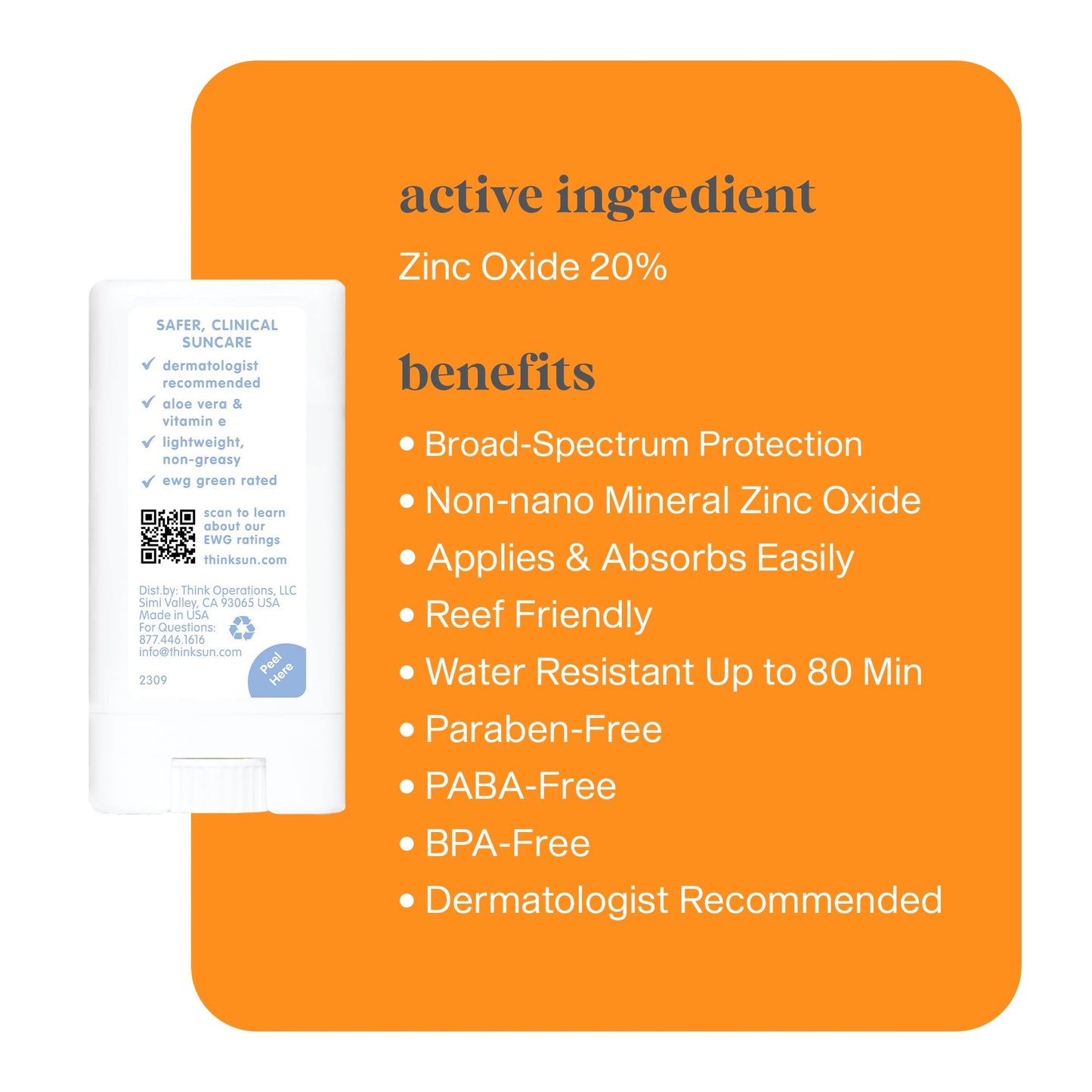 Thinksport SPF 30 Mineral Sunscreen Stick – Face & Body Sunblock, Reef Friendly, Water Resistant, Safe Natural UVA/UVB Protection, 0.64oz Beauty & Personal Care THINK