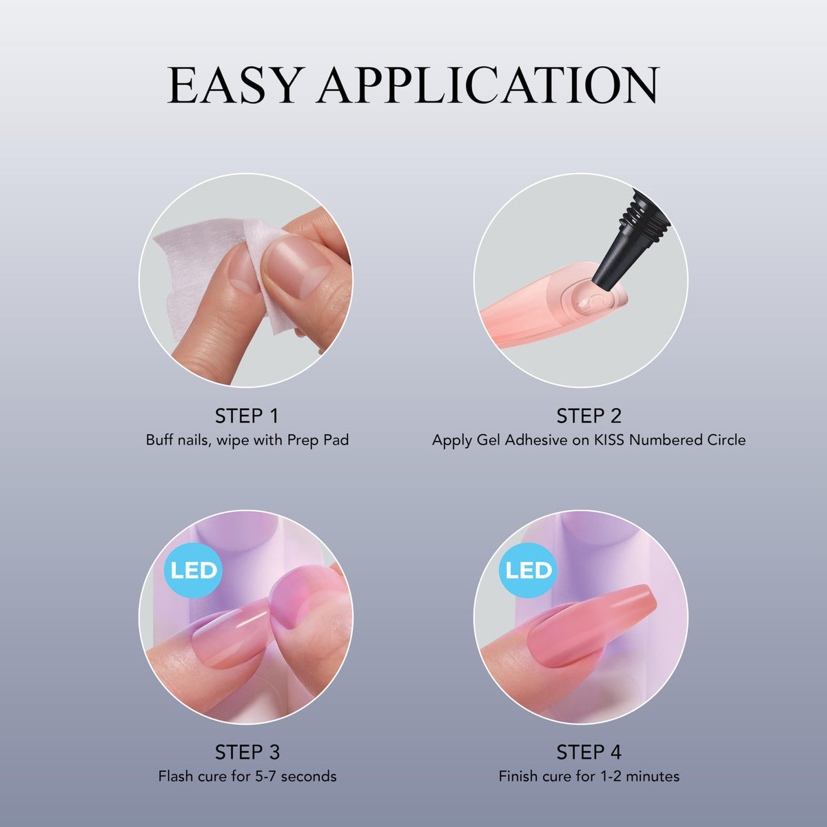KISS Salon X-tend, Press-On Nails, Nail glue included, 'Keep It', Light White, Short Size, Oval Shape, Includes 30 Nails, 5Ml Led Soft Gel Adhesive, 1