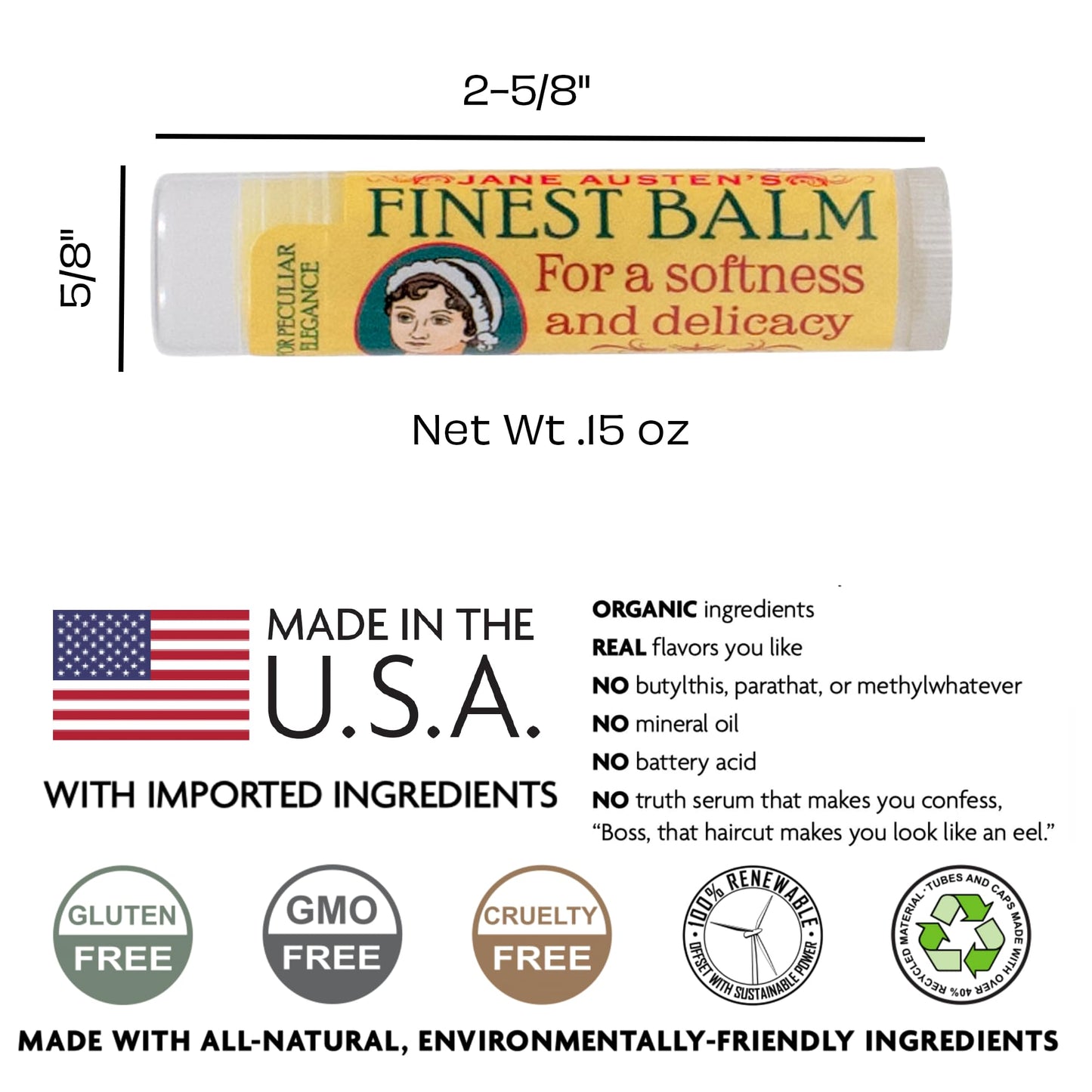 The Unemployed Philosophers Guild Jane Austen's Finest Balm - Peppermint Lip Balm, Cruelty-Free, Made in the USA from Natural and Imported Ingredients Beauty & Personal Care The Unemployed Philosophers Guild