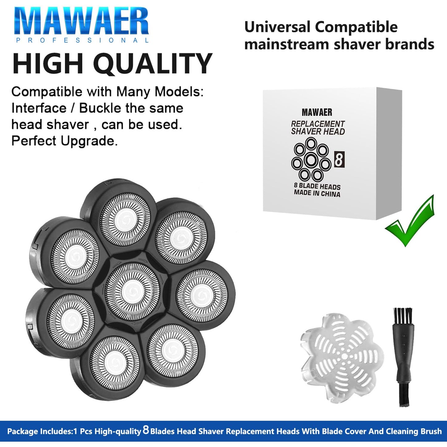 Universal 8 Blades Shaver Replacement Blades Compatible with Most Mainstream Brands Head Shaver Electric Shaver Replacement Head (8 Black) Beauty and Personal Care MAWAER