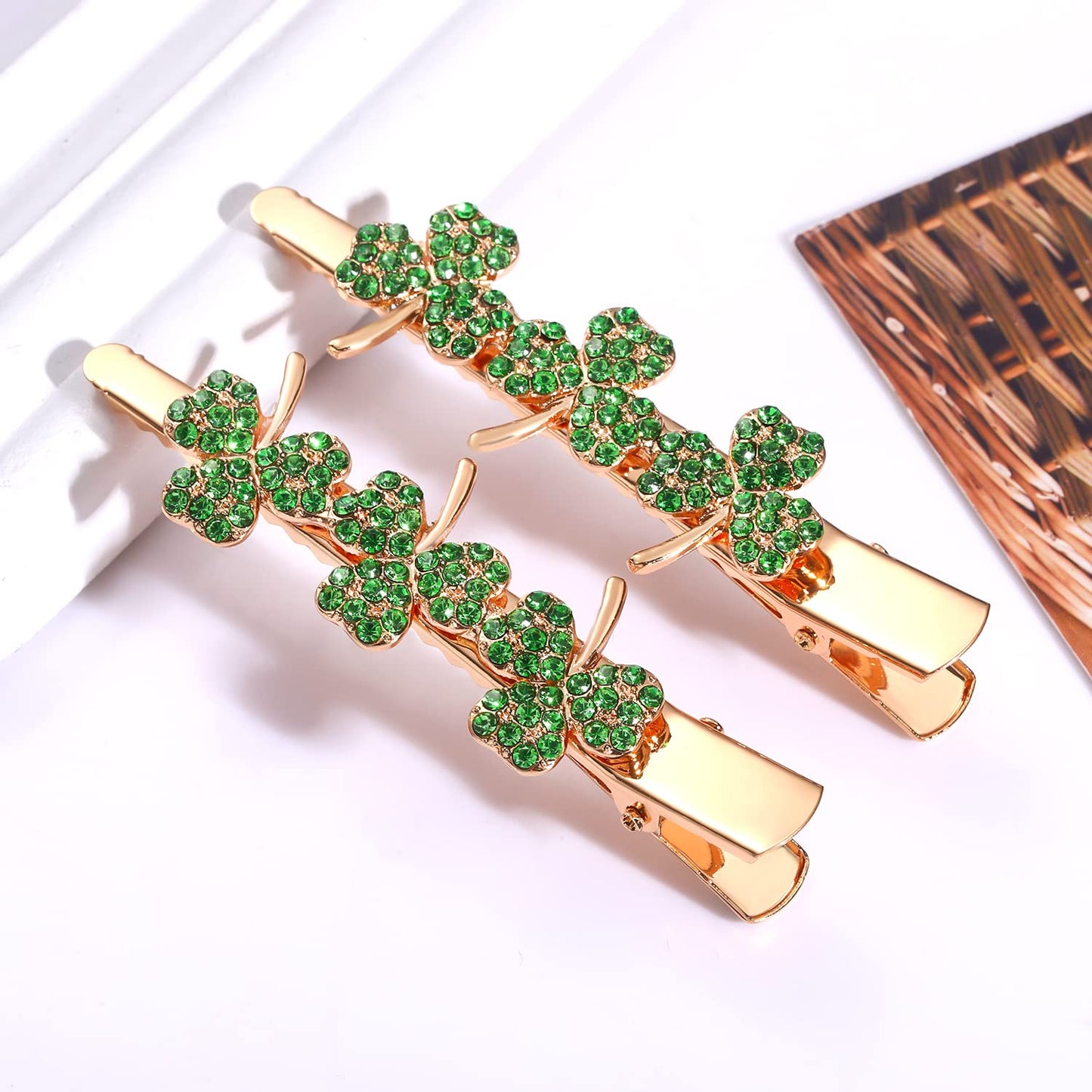 St.Patrick’s Day Hair Clips Crystal Glitter Shamrock Hairpins Green Lucky Leaf Embellished Gold Alligator Hair Clips for Party Gift (2 Pairs Lucky Beauty & Personal Care HEIDKRUEGER