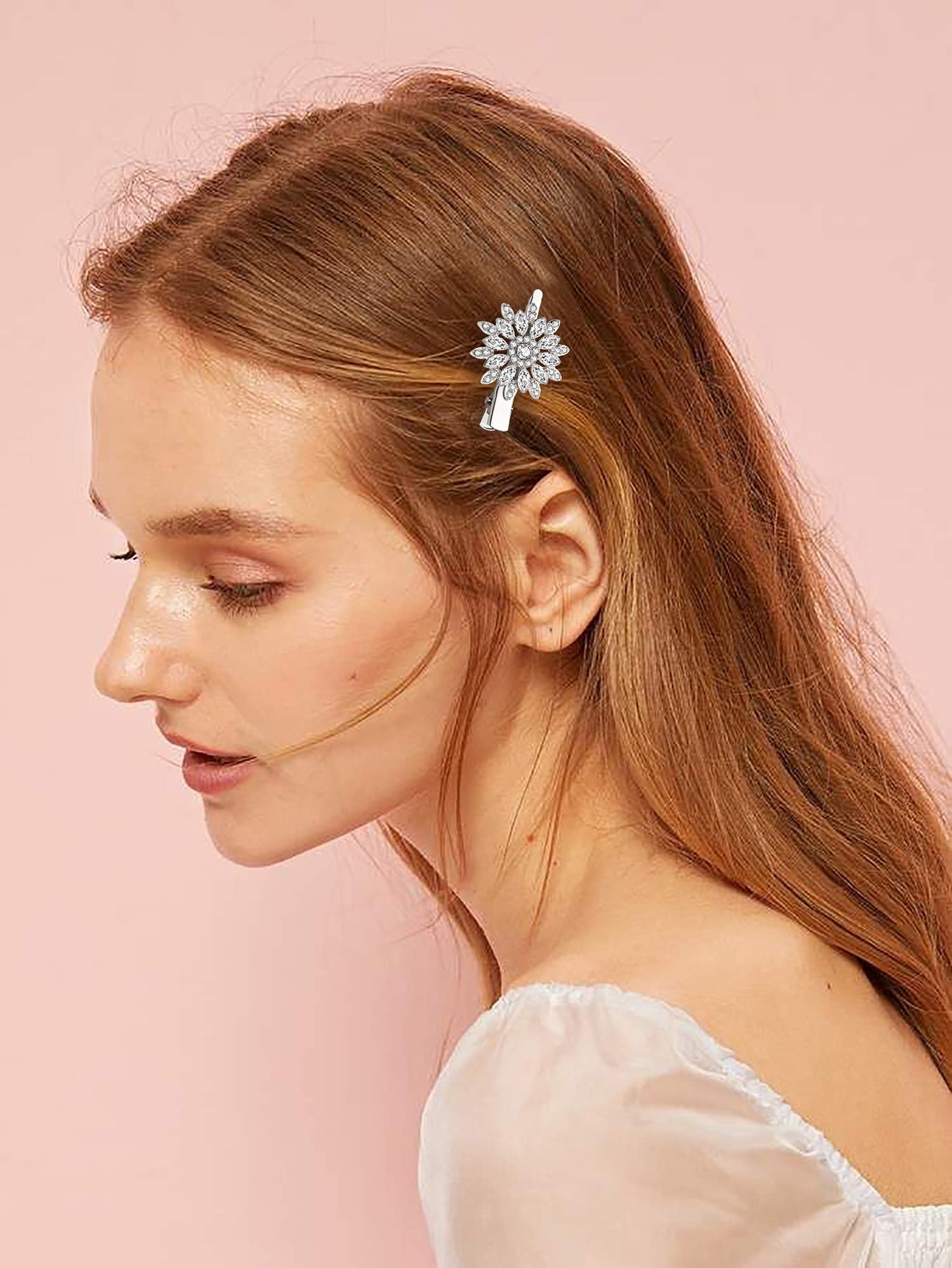 Crystal Hair Clips Large Sparkle Rhinestone Flower Design Alligator Metal Clip Non-Slip Floral Duckbill Hairpins Bling French Fancy Hair Barrettes Beauty & Personal Care HSWE