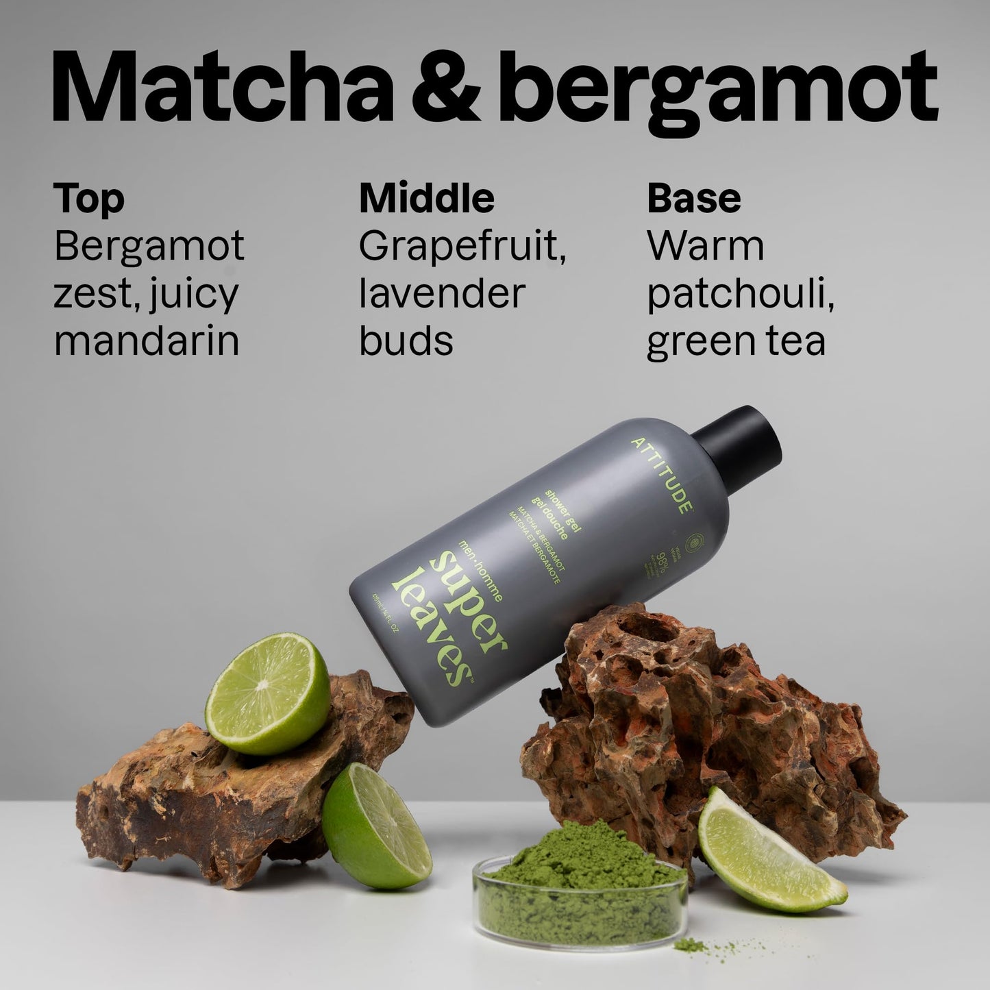 ATTITUDE Shower Gel Body Wash for Men, 98% Natural Origin Ingredients, Paraben & Phthalate Free, EWG Verified, Cleanses Without Drying, Matcha Beauty & Personal Care ATTITUDE