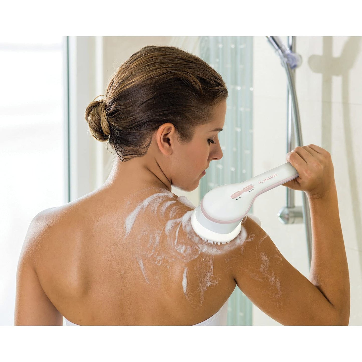 Flawless Cleanse Spa Shower Wand - Cordless Spinning Bath Brush with 4 Attachments - Loofah, Cleansing, Massage, Pumice Stone Heads Beauty and Personal Care Church & Dwight