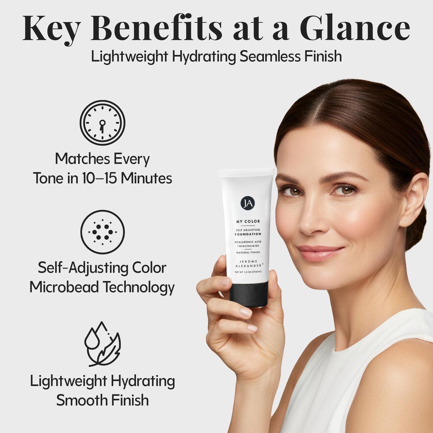 Jerome Alexander My Color Self-Adjusting Foundation, Hydrating & Lightweight Face Makeup, Skincare-Infused, with Kabuki Brush, Light, 1 oz Beauty and Personal Care Jerome Alexander