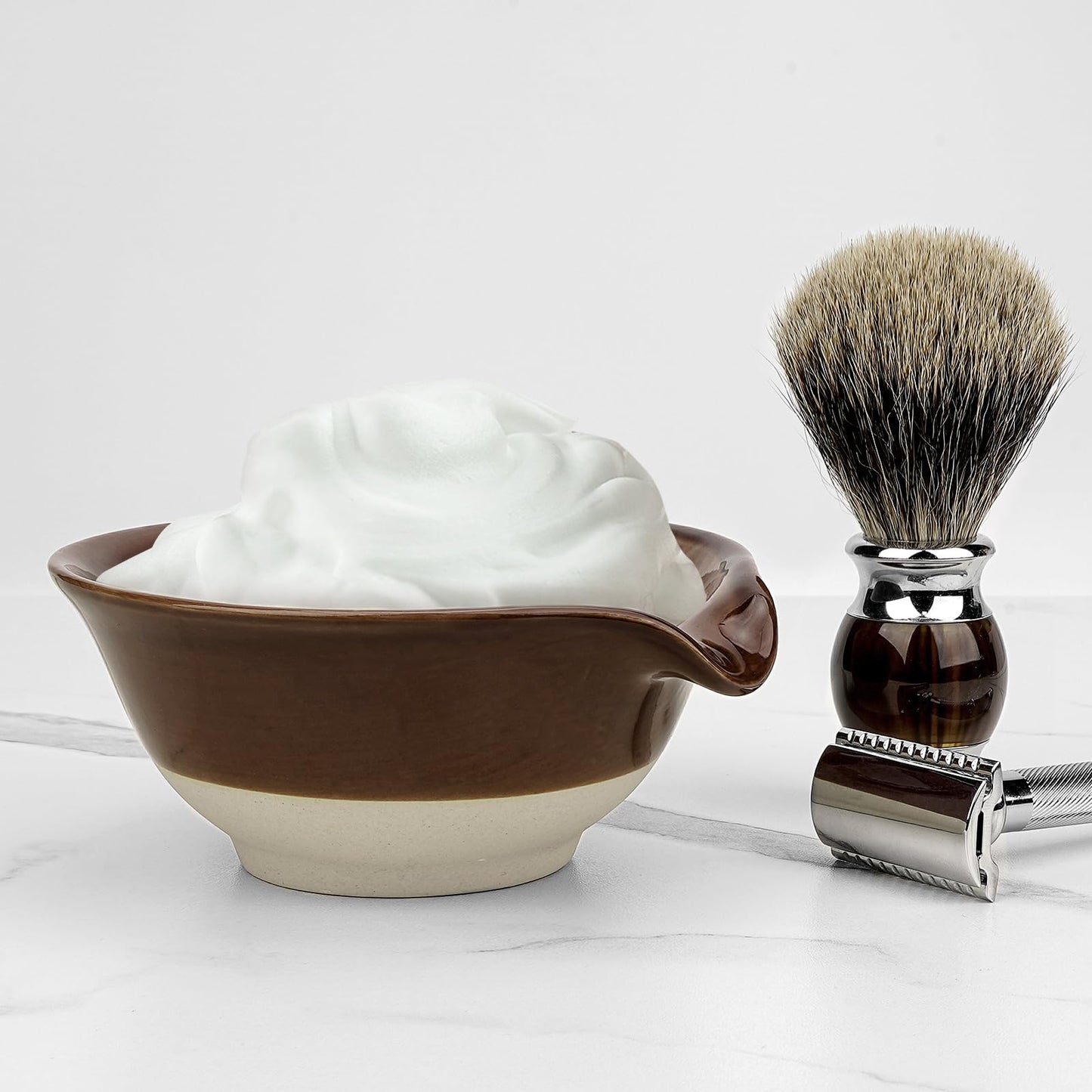 Linkidea Ceramic Shaving Bowl, Shaving Soap Lather Mug Cup for Men, Wide Mouth Barber Beard Wet Razor Shave Cream Cup, Brown Beauty and Personal Care Linkidea