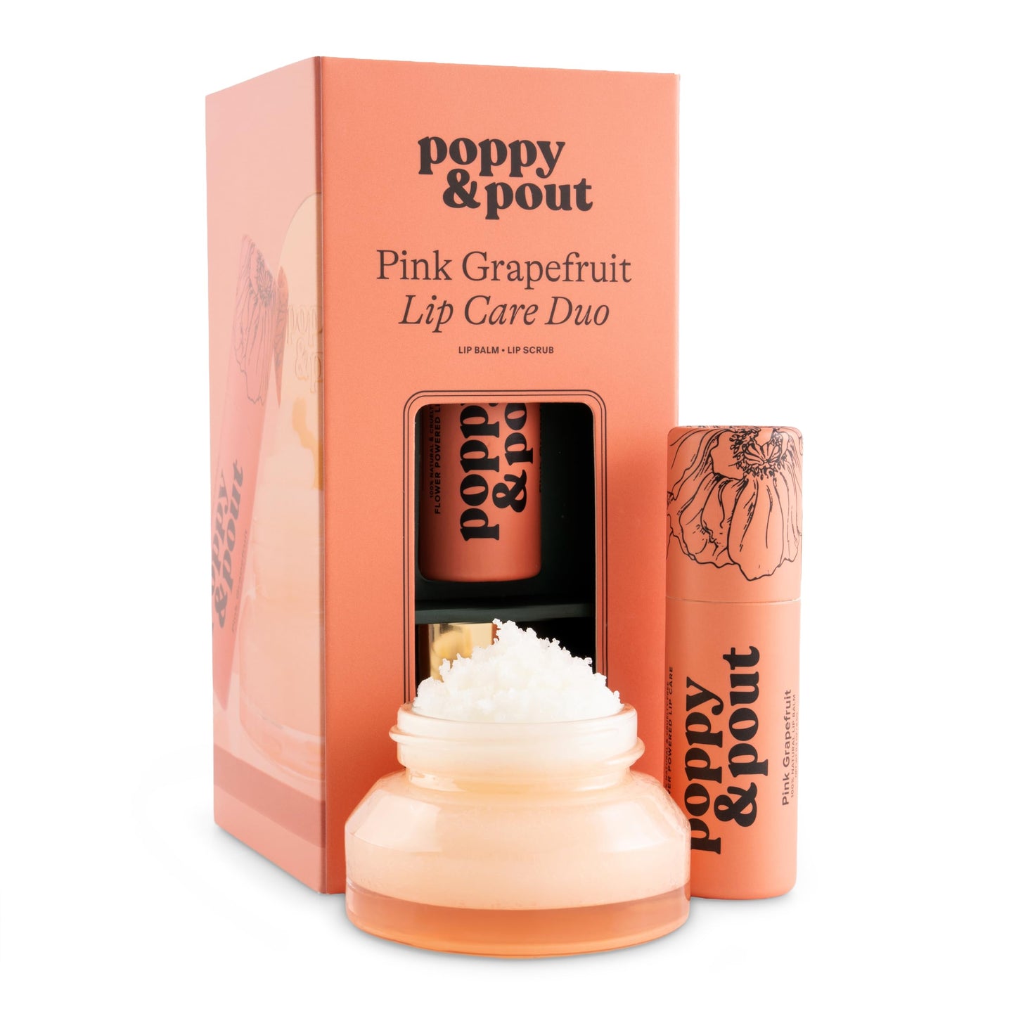Poppy & Pout Lip Care Set - Lip Balm & Scrub - Sustainable Cardboard Tubes & Glass Jars, All Natural, Beeswax, Coconut Oil, Cruelty Free, Exfoliating Beauty and Personal Care Poppy & Pout