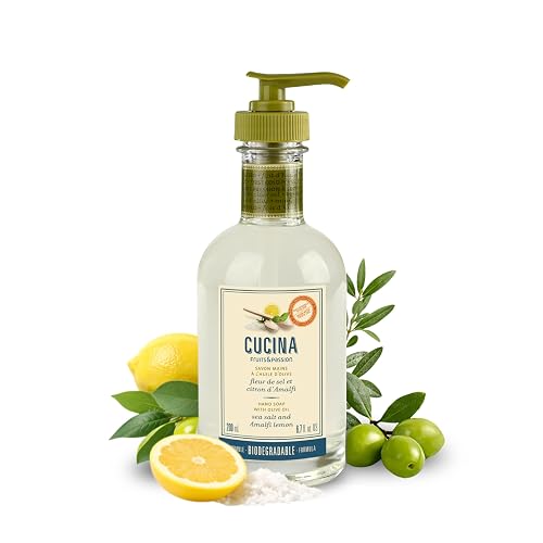Cucina Hand Soap, Sea Salt and Amalfi Lemon, 6.7 fl oz (200 ml), Olive Oil Enriched, Biodegradable Formula, Recyclable Glass Bottle, Fruits Beauty & Personal Care Cucina