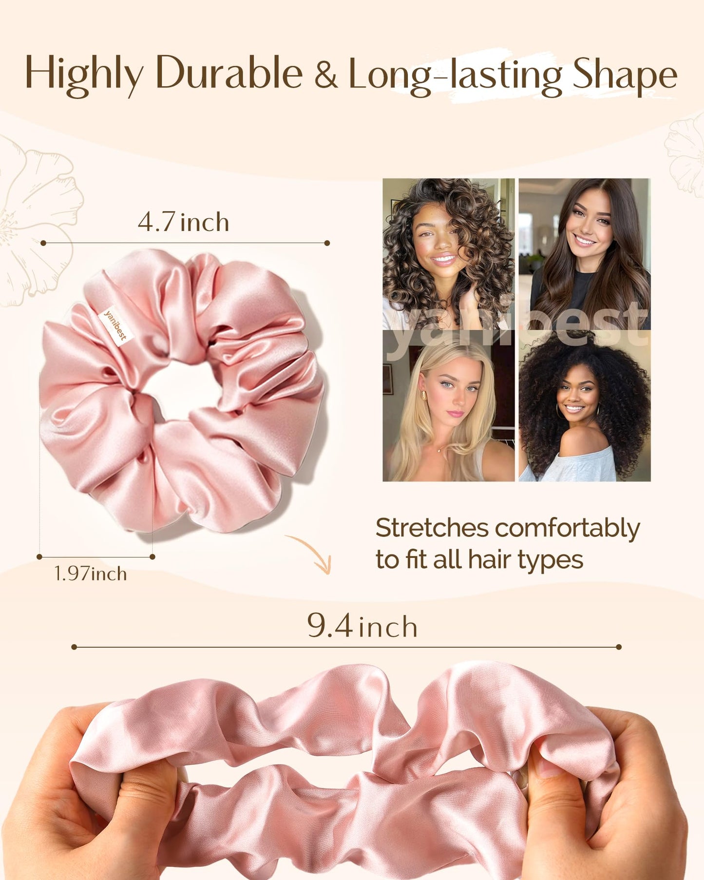 Yanibest 8 Pcs Satin Scrunchies - Silk Scrunchies Ponytail Holders, Soft Satin Hair Ties No Damage, Hair Accessories for Women Beauty and Personal Care YANIBEST