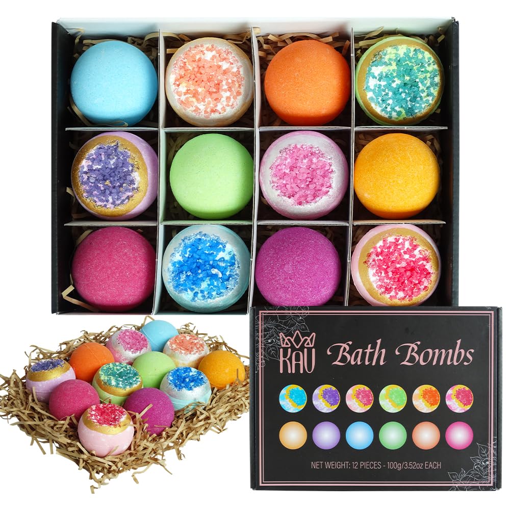 KAV Bath Bombs for Women - Natural Geode Bathbombs for Girls, Tweens - Set of 12 Organic Bath Bomb Giftset with Various Scents and Colors Beauty and Personal Care KAV