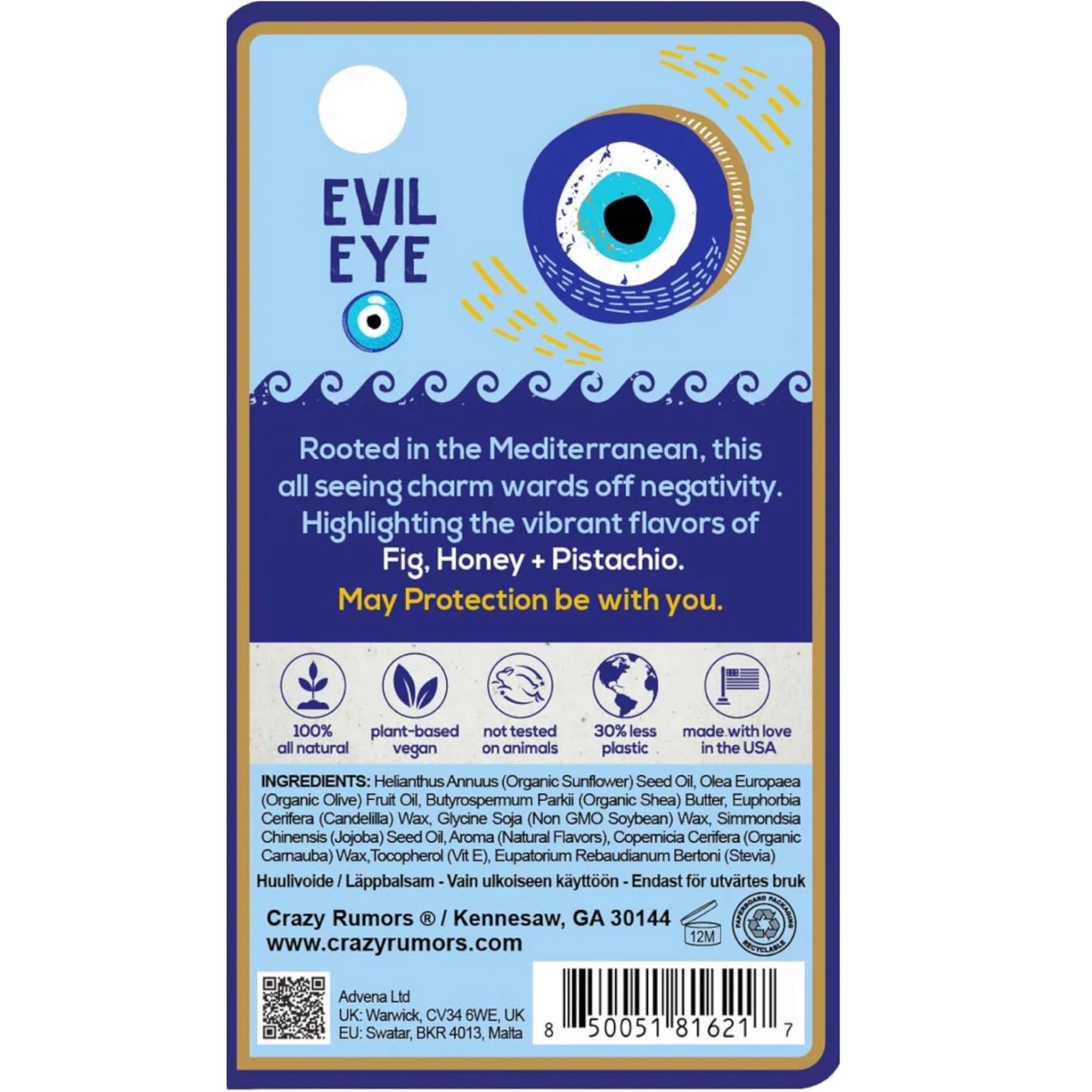 Crazy Rumors Happy Juju All Natural, Plant-Based Lip Balm with Organic Shea & Jojoba 1 Pack (Evil Eye) Beauty & Personal Care Crazy Rumors