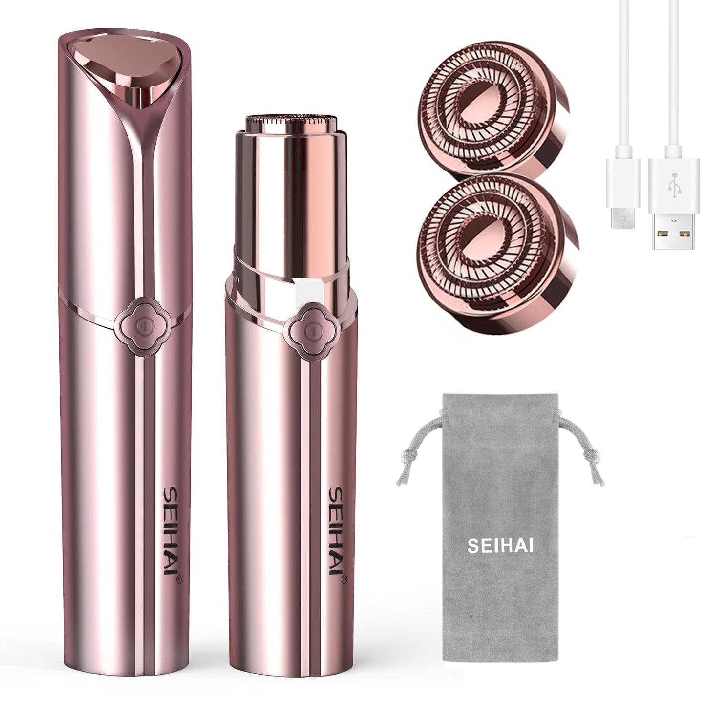 Facial Hair Removal for Women, Electric Painless Rechargeable Facial Hair Remover for Face, Lip, Chin with 2 Replacement Heads Beauty and Personal Care SEIHAI