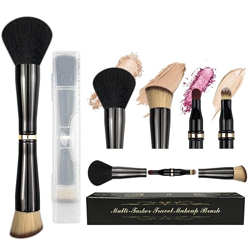 Voxora 4 in 1 Makeup Brush Set - All in One Powder/Blush, Foundation, Blending & Eyeshadow Brushes, Compact & Travel Essential Beauty & Personal Care Voxora