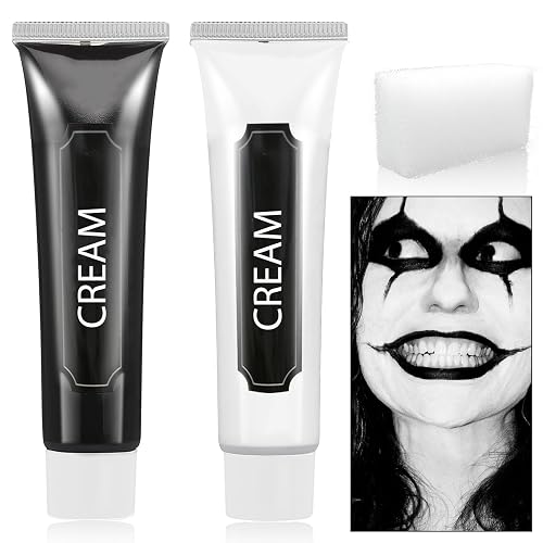 WENJLYJ 2 PCS Black White Cream Face & Body Paint Set, Halloween SFX Makeup Kit, Professional Face Painting Kit for Zombie Skeleton Cosplay Clown Beauty & Personal Care WENJLYJ