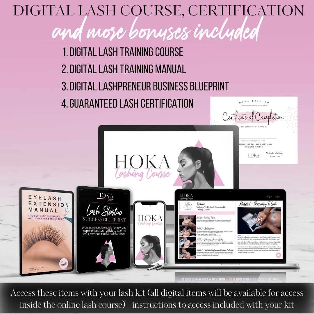 Hoka Lash Eyelash Extension Kit & Training Course and Certification, Professional Lash Extension Kit for Beginners Includes Practice Mannequin Head Beauty & Personal Care HOKA