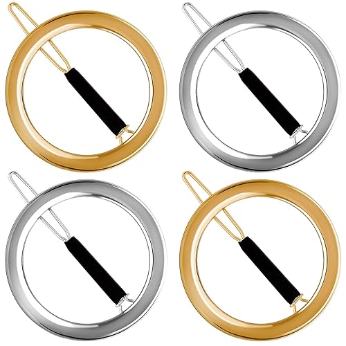 PAGOW 4 Pcs Minimalist Hair Clip for Women, Gold & Sliver Hollow Hoops Round Circle Geometric Metal Hair Clip, Dainty Circle Bobby Pin Ponytail Holder Beauty & Personal Care PAGOW