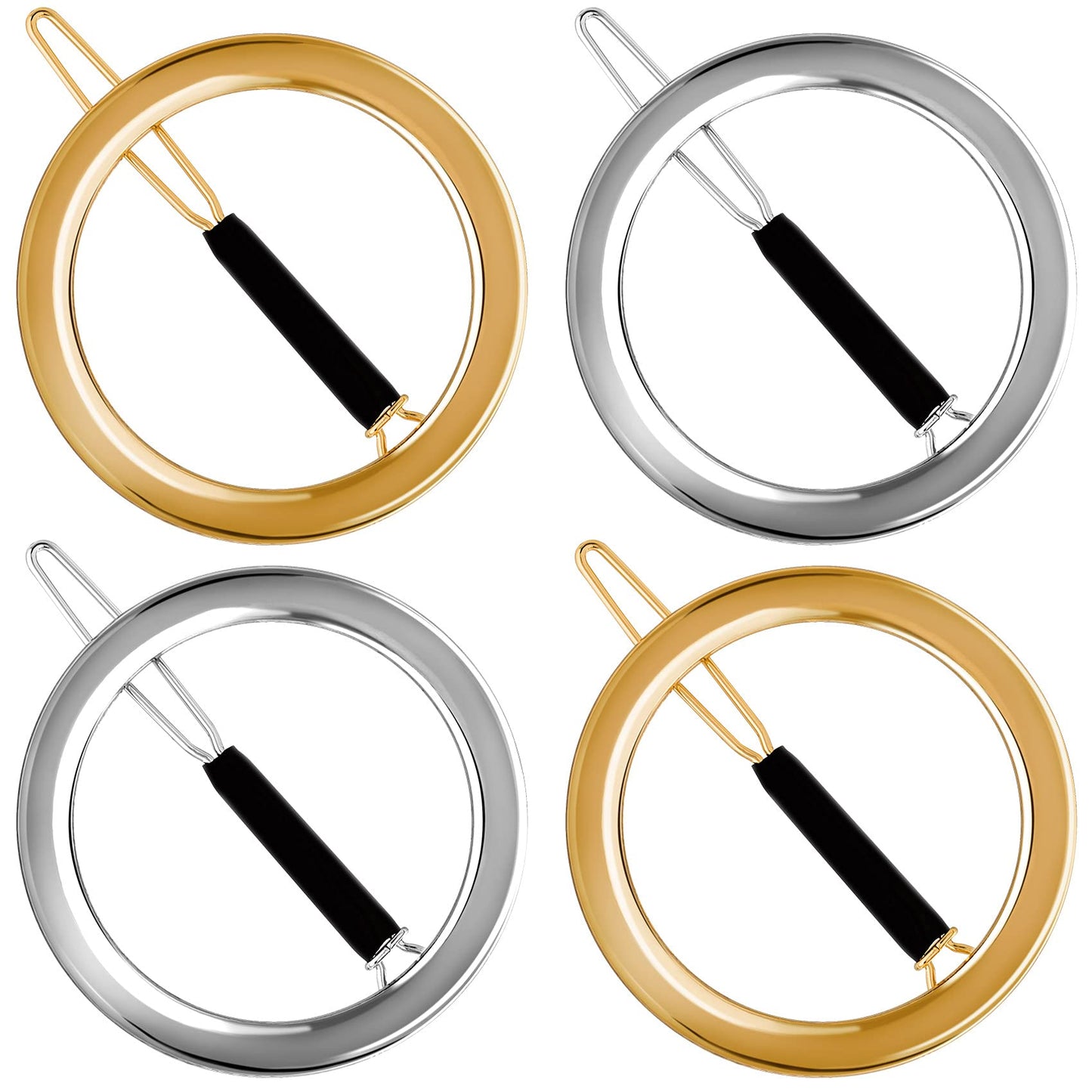 PAGOW 4 Pcs Minimalist Hair Clip for Women, Gold & Sliver Hollow Hoops Round Circle Geometric Metal Hair Clip, Dainty Circle Bobby Pin Ponytail Holder Beauty & Personal Care PAGOW