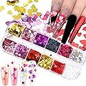 12 Colors Heart Holographic Nail Glitter Sequin Accessories Colorful 3D Heart Nail Flakes Powder UV Gel Polish Acrylic Design for Women Girls Manicure Beauty & Personal Care TBRZTR