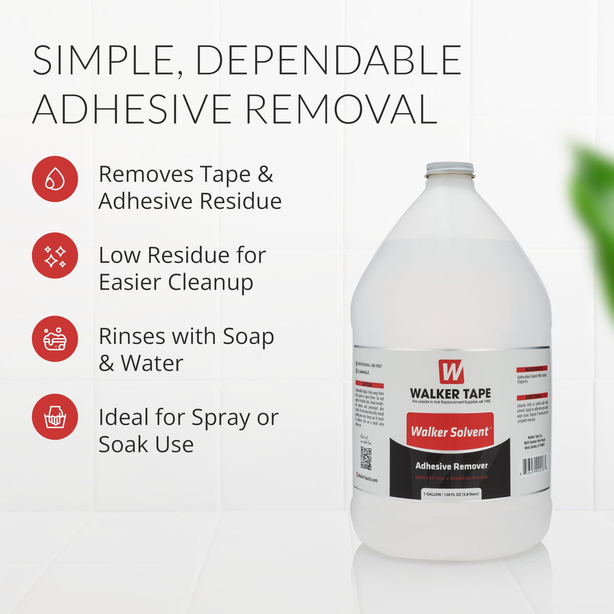 Walker Tape Walker Solvent Adhesive Remover Gallon 128 fl oz for Wig Installs, Lace Systems, Toupee Applications, Hair Tape Removal and Adhesive