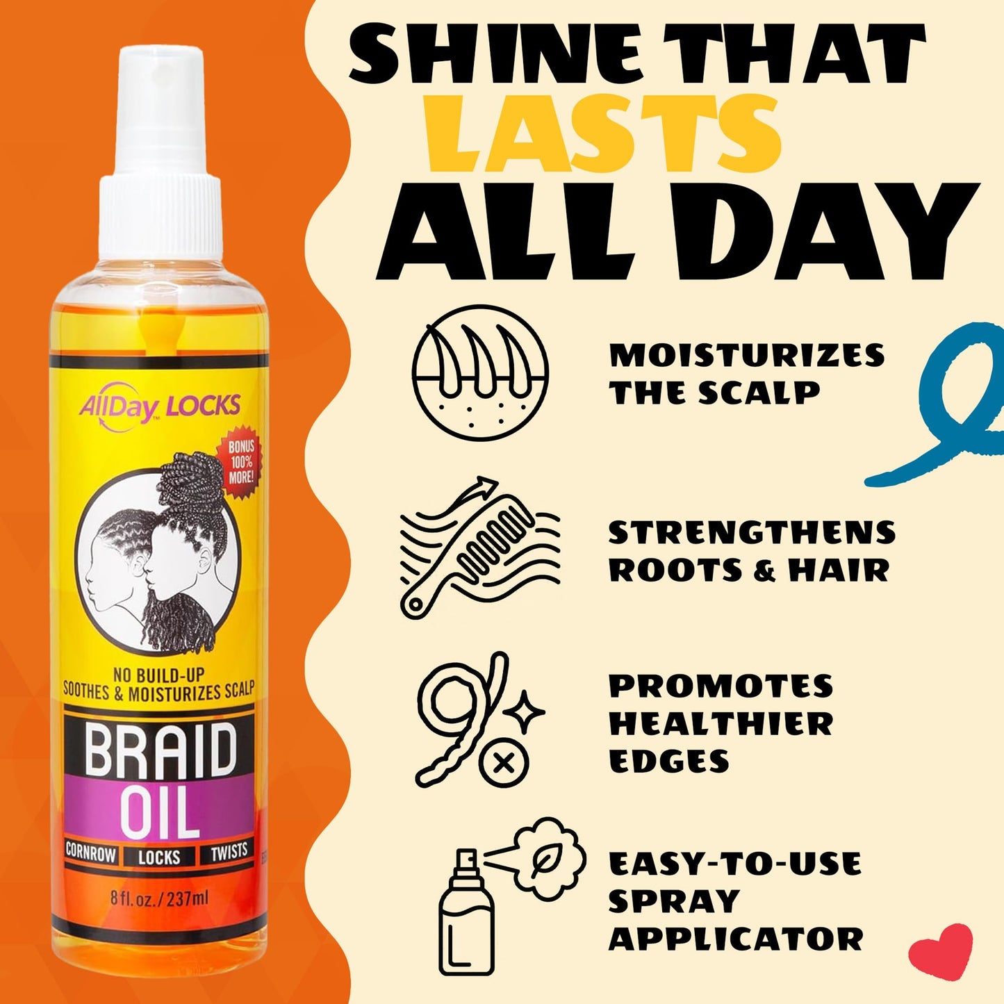 AllDay Locks Braid Oil - Spray On Hair Oil for Braid & Scalp Care, for Men and Women, Moisturizing and Strengthening Treatment, Hair Oil for Dry Scalp Beauty & Personal Care AllDay Locks