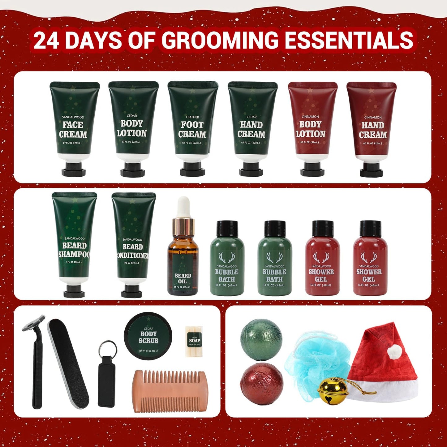 Advent Calendar 2025 Mens - 24PCS Beard Care Grooming Set Advent Skincare Calendar for Mens, 24 Days Beauty Advent Calendar 2025 Xmas Countdown Beauty and Personal Care BODY & EARTH