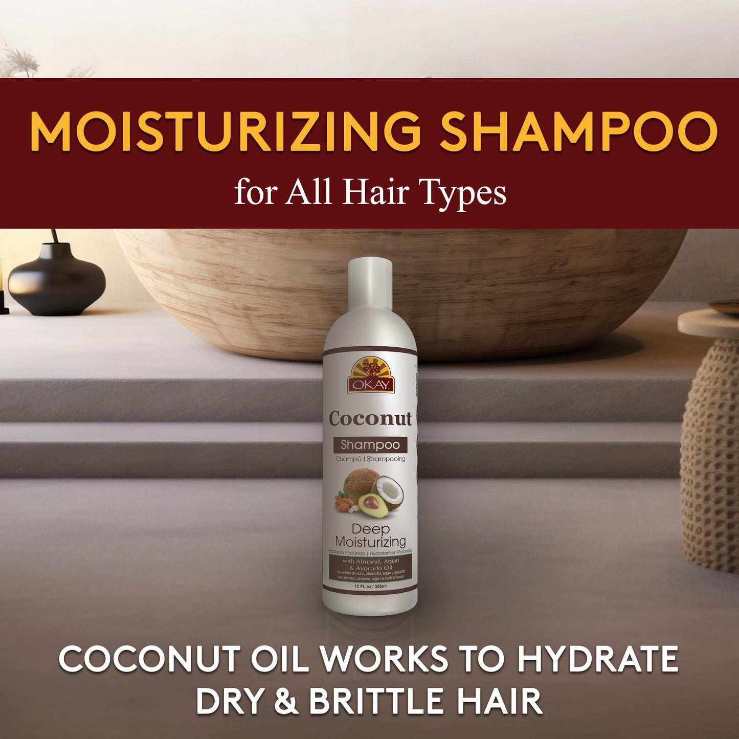 Okay Coconut Deep Moisturizing Shampoo Helps Replenish Moisture And Elasticity For Healthy Strong Hair Sulfate,Silicone,Paraben Free For All Hair Beauty & Personal Care OKAY