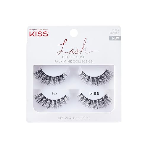KISS Lash Couture Faux Mink False Eyelashes Double Pack, Knot-Free Lash Band, Reusable, Contact Lens Friendly, Easy To Apply, Ultrafine, Tapered… Beauty & Personal Care KISS