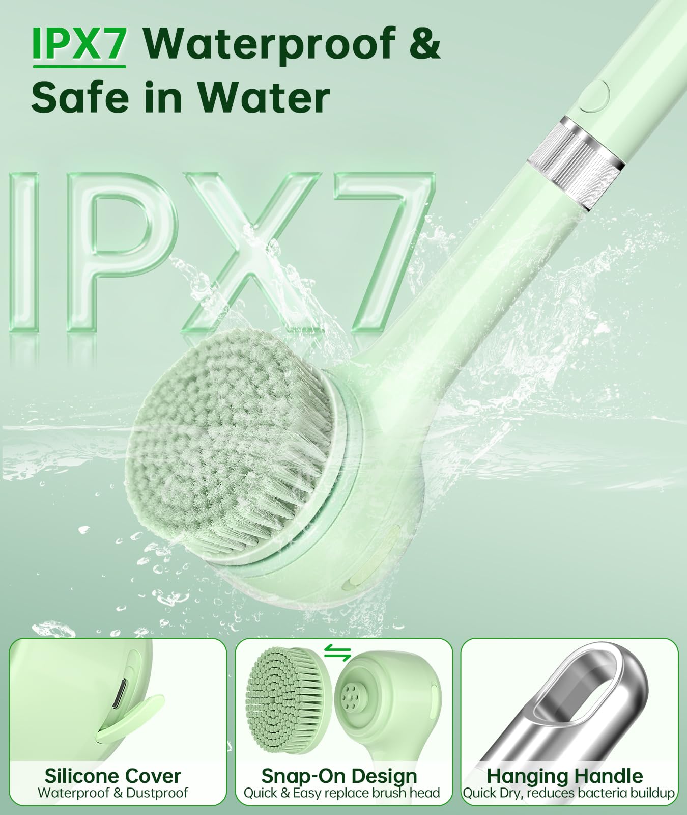 Electric Body Brush Back Scrubber for Shower, Waterproof Long Handle Power Auto Body Scrubber with 5 Heads, 3-Speed Rechargeable Bath Brush for Women Beauty and Personal Care LUBEJR