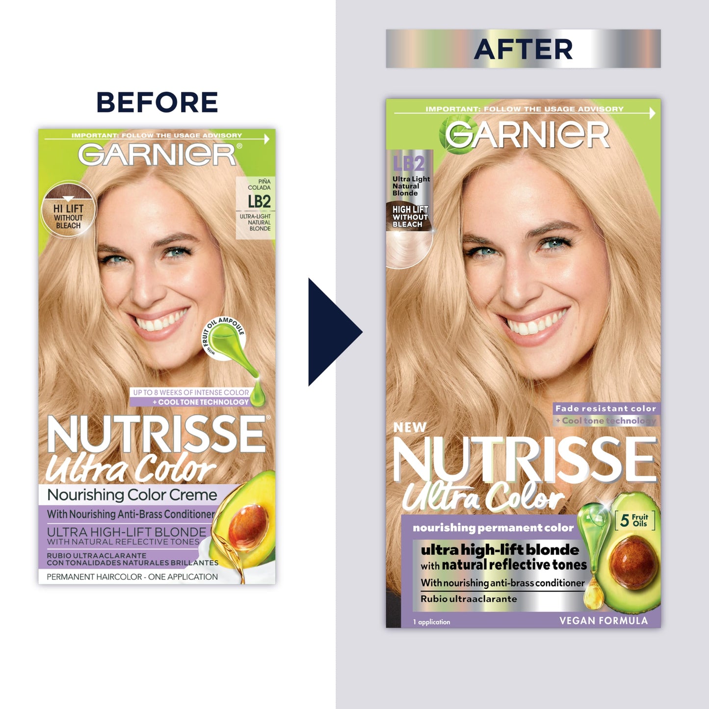 Garnier Hair Color Nutrisse Ultra Color Nourishing Creme, LB2 Ultra Light Natural Blonde (Pina Colada) Permanent Hair Dye, 1 Count (Packaging May Beauty & Personal Care Garnier