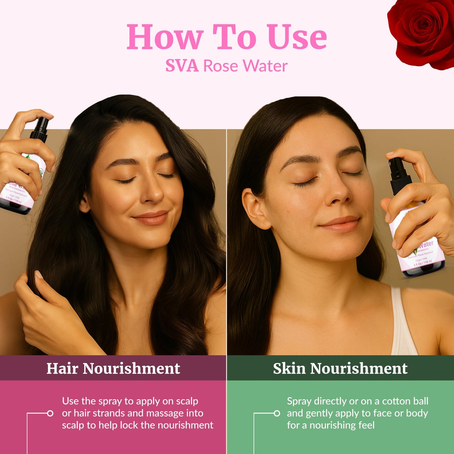 SVA ORGANICS Rose Water 4oz (118 ml) Refreshing Rose Water Spray for Skin Care, Skin Hydration, Bath, Soaps, Haircare & Aromatherapy Beauty & Personal Care SVA ORGANICS