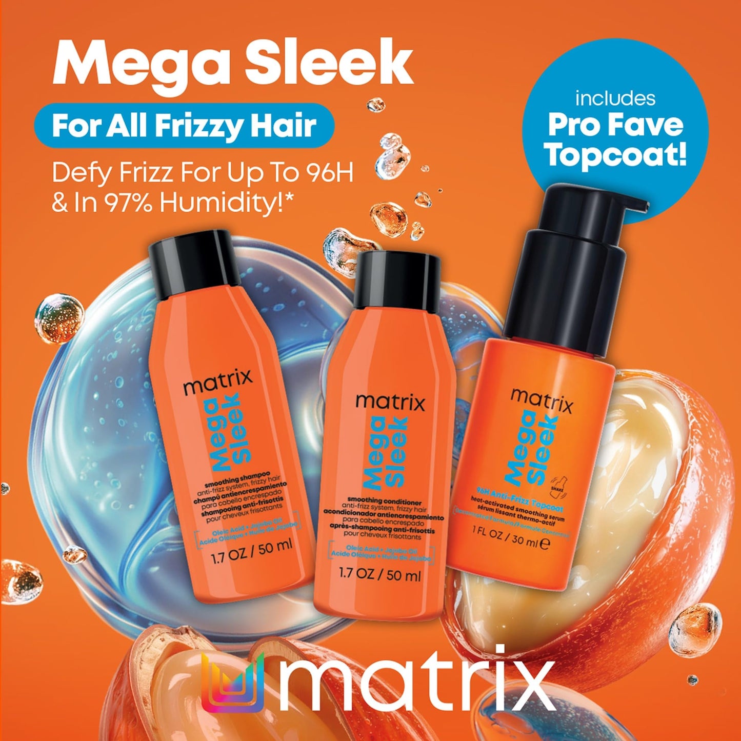 Matrix Mega Sleek Mini Kit - 96H Frizz Control, 12x Smoother Hair, and Professional Hydration Beauty & Personal Care MATRIX