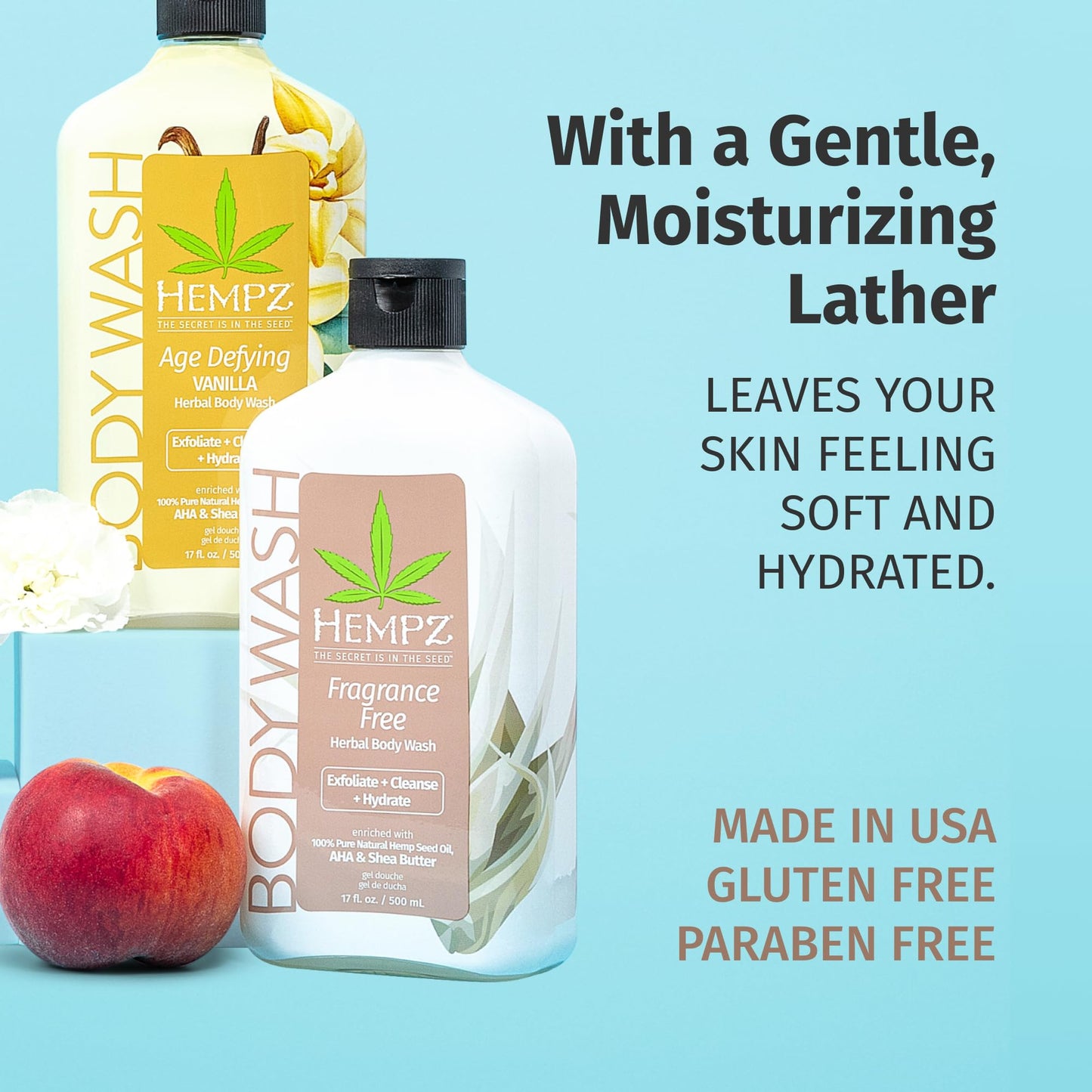 Hempz Body Wash - Fragrance Free - Hydrating for Sensitive Skin, Scented, Exfoliating with Shea Butter, Pure Hemp Seed Oil, and Algae for Sensitive Beauty & Personal Care Hempz