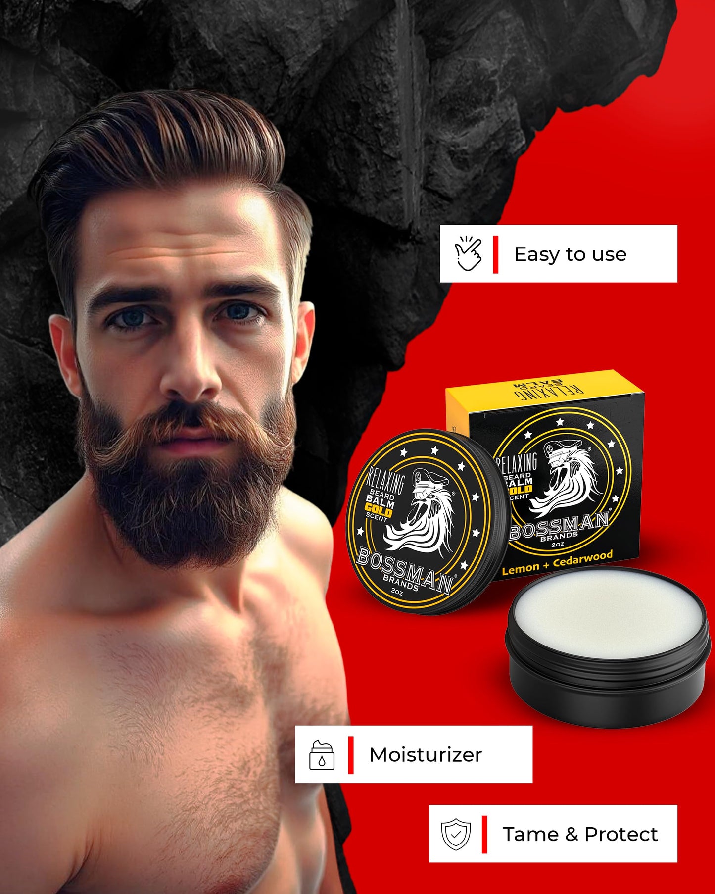 Bossman Relaxing Beard Balm for Men (Gold Scent) - Tames, Relaxes, Thickens & Softens for Ultimate Beard Care - Made in USA Beauty & Personal Care Bossman