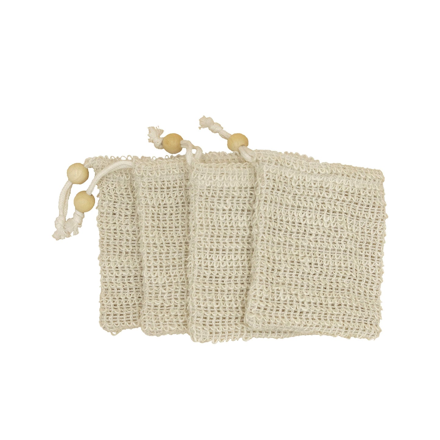 Bleu Bath (4 Pack) Exfoliating Loofah Pouch Sisal Ramie Soap Saver Bag with Drawstring and Wooden Bead Holder Beauty & Personal Care Bleu Bath