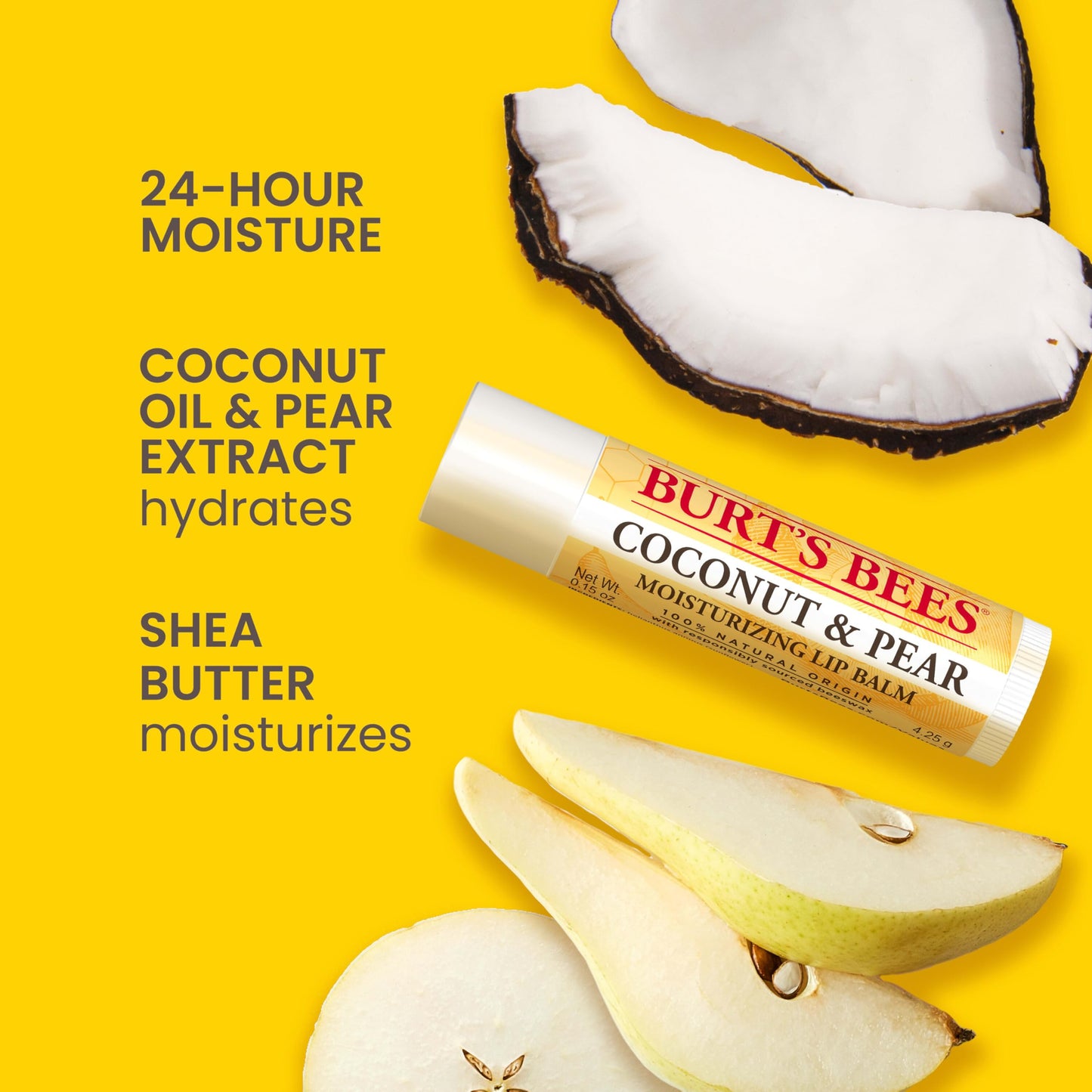 Burt's Bees Lip Balm - Berry Agua Fresca, Dragonfruit Lemon, Coconut & Pear, Tropical Pineapple Pack, With Beeswax, Tint-Free, Natural Origin Lip Beauty and Personal Care Burt's Bees