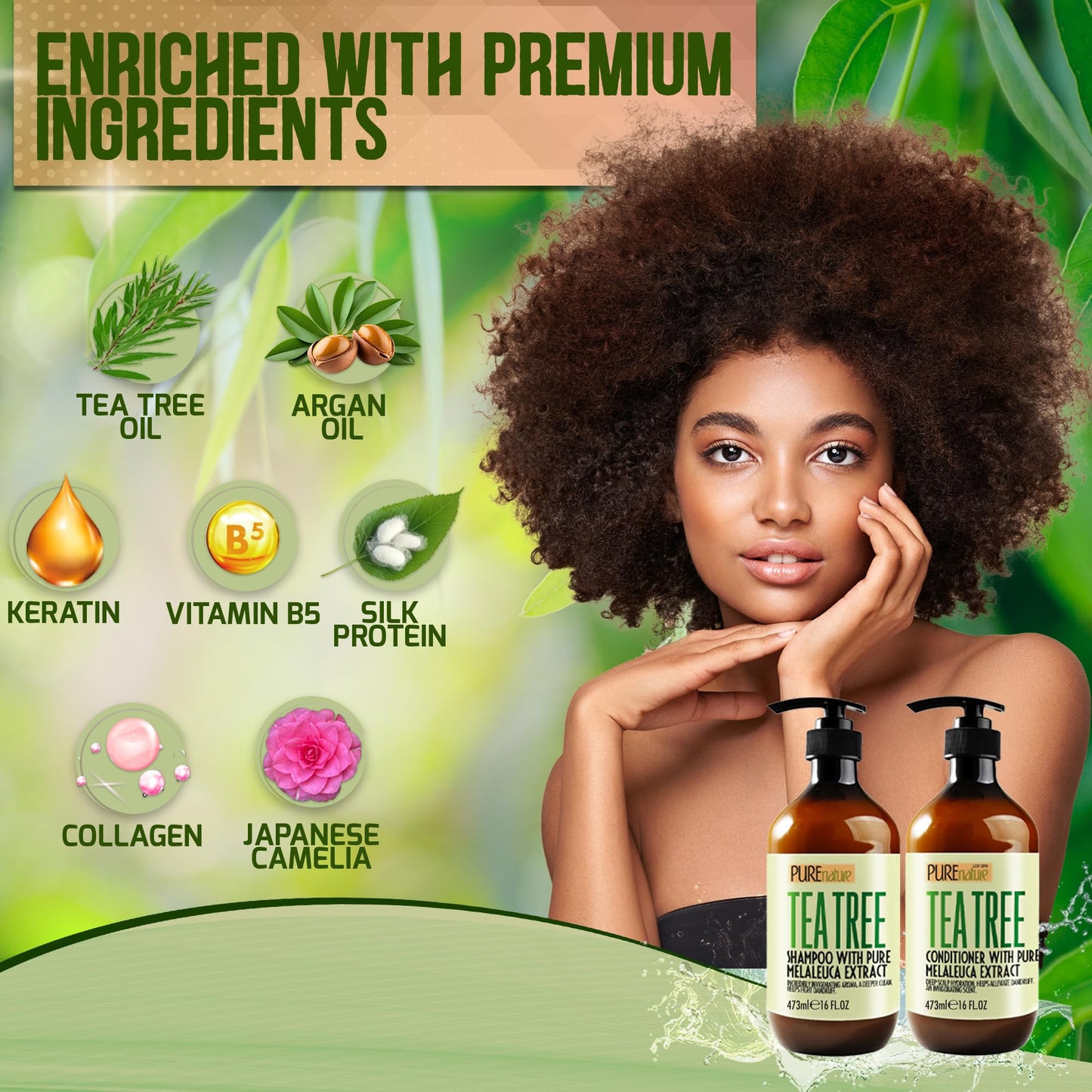 Tea Tree Oil Shampoo and Conditioner Set - Sulfate and Paraben Free Treatment for Oily Hair and to Help Reduce Your Itchy and Dry Scalp - Healthy Anti Beauty & Personal Care PURE NATURE LUX SPA