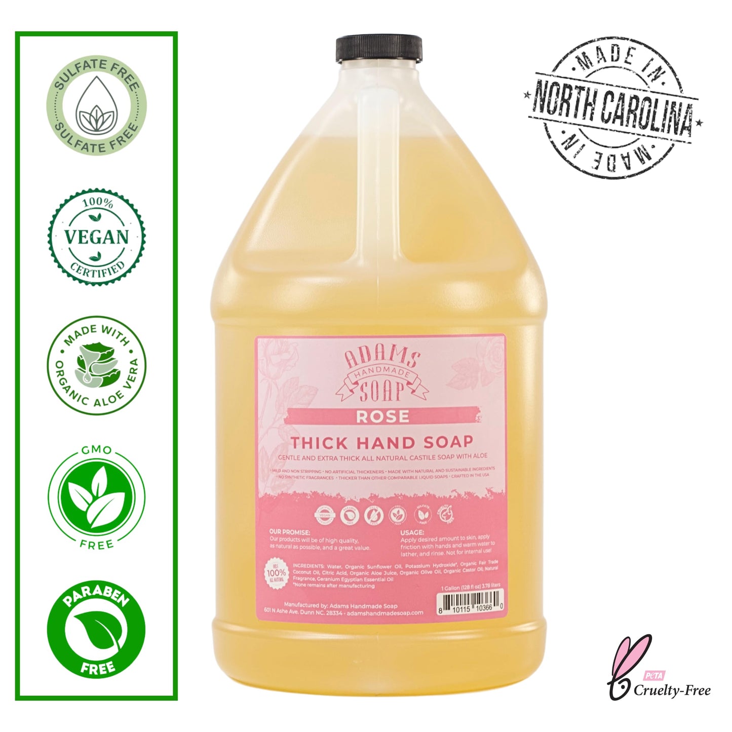 Adams Handmade Soap Thick Organic Castile Liquid Hand Soap 1 Gallon Refill - Rose Beauty & Personal Care Adams Handmade Soap
