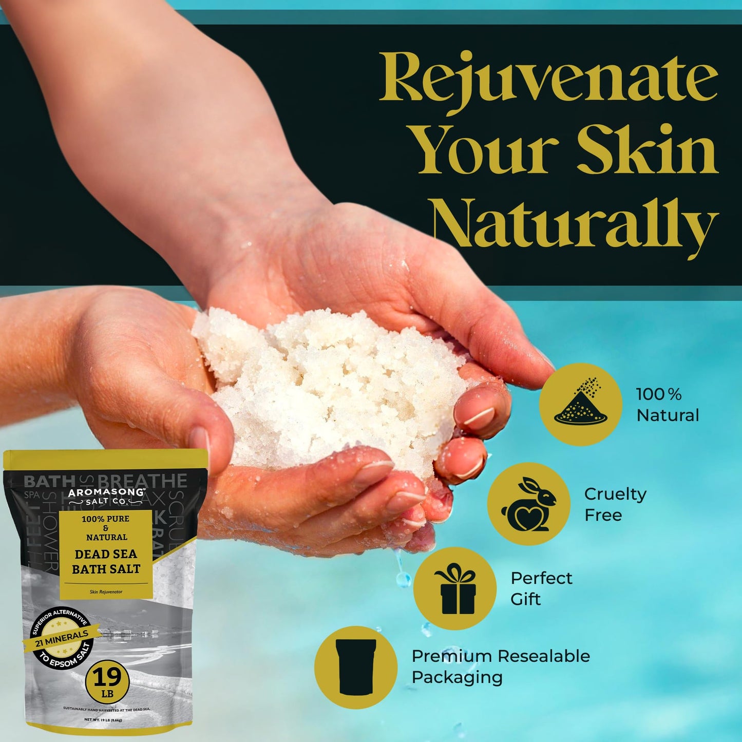 Aromasong Dead Sea Salt - Spa Bath Salt - Bulk 19 Lb Pack of 78 (1482 Lbs Total) Fine Grain - 100% Pure - Better Absorbing Than Epsom Salt - Soak Beauty and Personal Care Aromasong