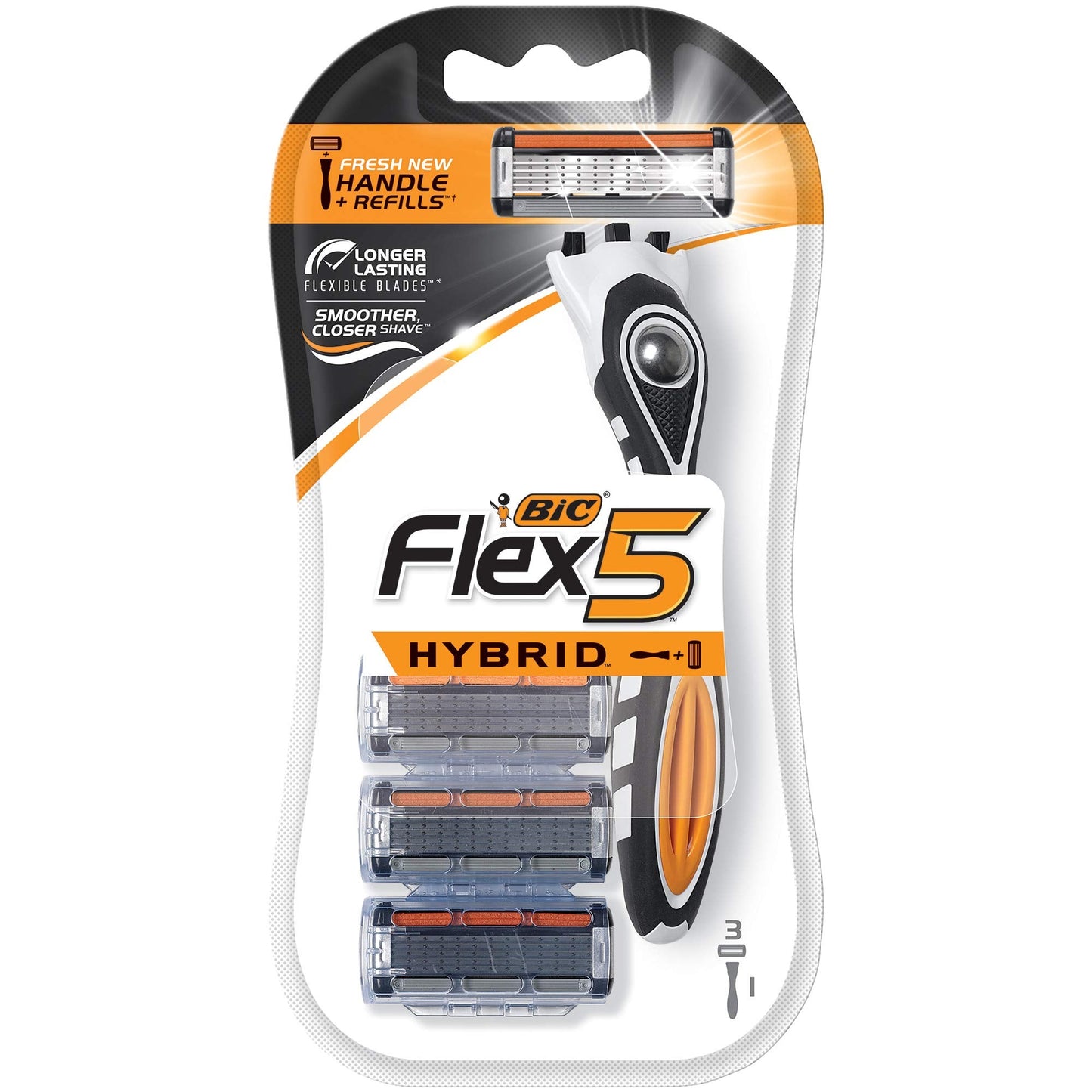 Bic Flex 5 Hybrid Razor - 1 Count Handle & 3 Count Cartridges Per Package - Pack of 3 Packages Beauty and Personal Care BIC