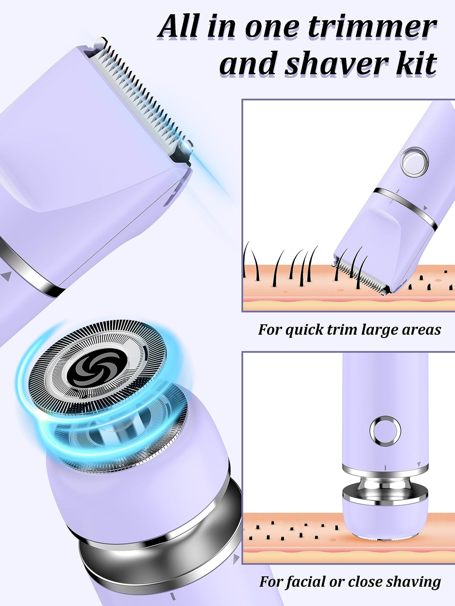 Cayzor Bikini Trimmer and Shaver Kit for Women - 2-in-1 Wet/Dry Electric Body Hair Trimmer Facial Hair Removal Cordless Waterproof Bikini Shaver Razor Beauty and Personal Care Cayzor